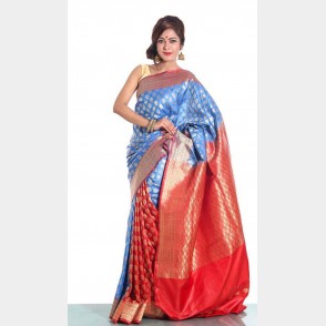 Beautiful color combination of Silk Katan Sharee from Tangail with blouse piece
